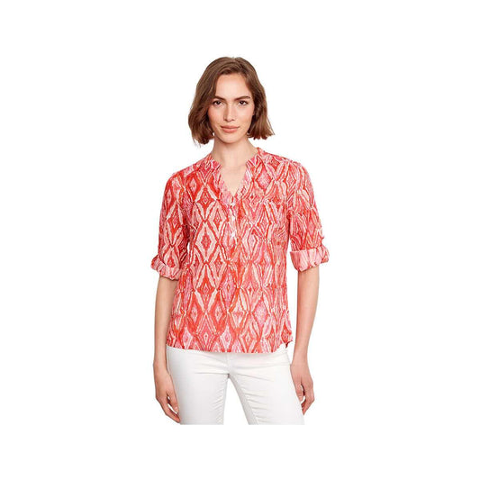 Charlie B Women's Printed Roll Up Long Sleeve Blouse Scarlet P
