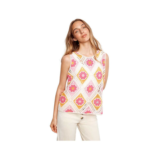 Charlie B Women's Sleeveless Flower Crochet Top Apricot P