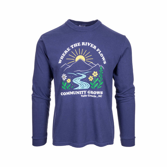 Mast General Store Valle Crucis Where The River Flows Community Grows Long Sleeve T-Shirt Navy
