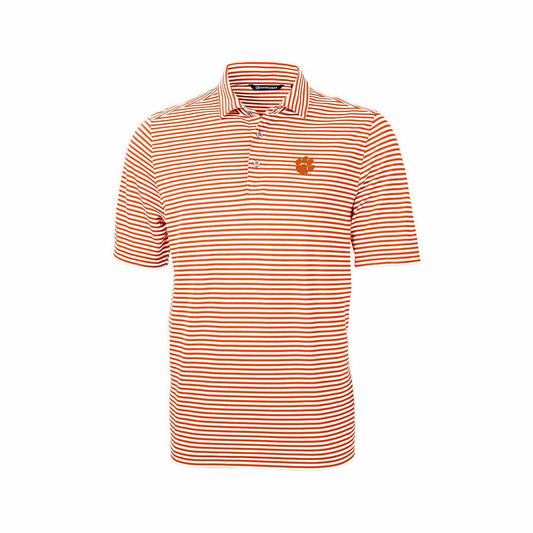 Men's Clemson University Virtue Eco Pique Stripe Men's Polo Shirt College Orange Clo