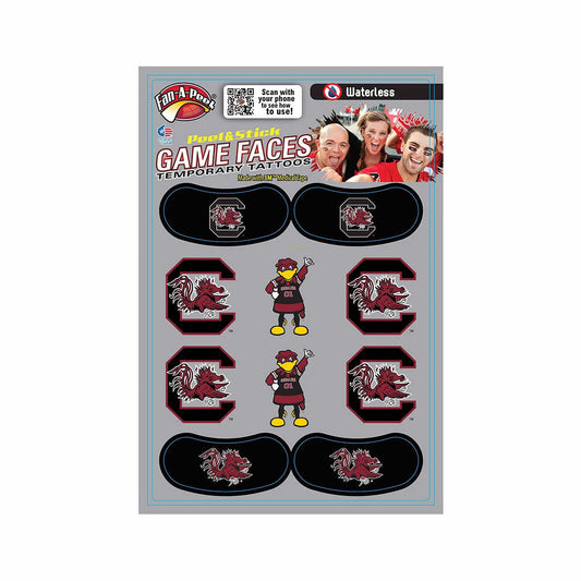 Game Faces University of South Carolina Cocky Waterless Temporary Tattoos
