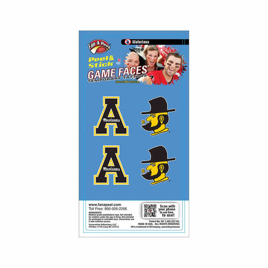 Game Faces Appalachian State University Waterless Temporary Tattoos