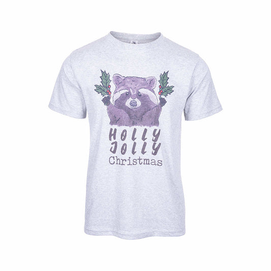 Barefoot Baby Holly Jolly Christmas Raccoon Short Sleeve T-Shirt Htr Grey
