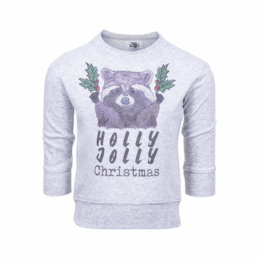 Barefoot Baby Toddler Holly Jolly Christmas Raccoon Long Sleeve T-Shirt Htr Grey