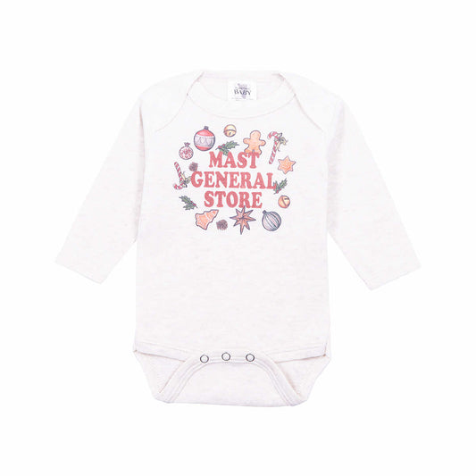 Barefoot Baby Baby Mast General Store Christmas Short Sleeve Onesie Soft Beige