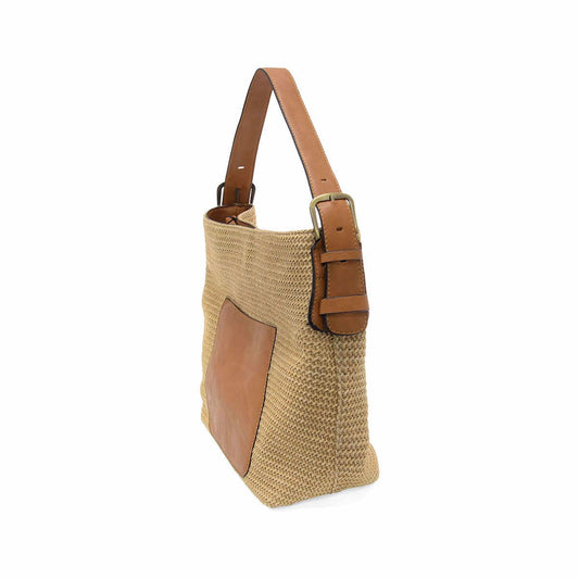 Color swatch for Joy Susan Straw Top Zip Hobo Handbag in Natural
