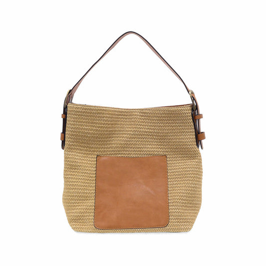 Joy Susan Straw Top Zip Hobo Handbag Natural