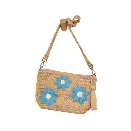 Joy Susan Daisy Indy Jute Crossbody Handbag Turq