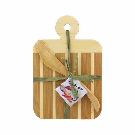 Totally Bamboo Striped Serving and Cutting Board with Spreader Set