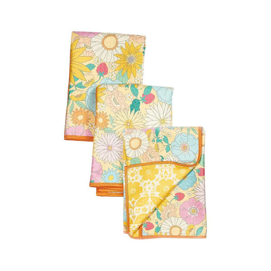 Once Again Home Co. Mable Tan Daisies Mighty Mini Towels - Set of 3
