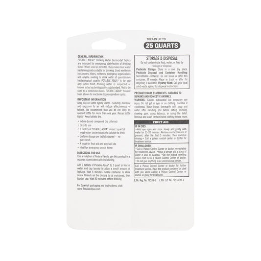 Potable Aqua Drinking Water Germicidal Tablets