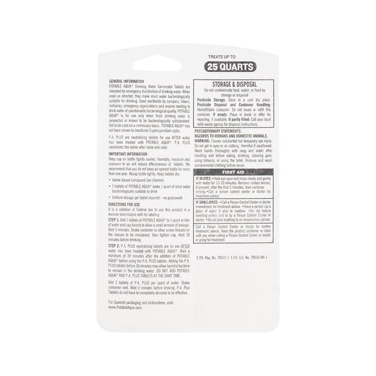Potable Aqua Drinking Water Germicidal Tablets with PA+