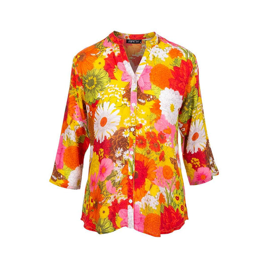 APNY Apparel Women's 3/4 Sleeve Mandarin Collar Button Up Shirt