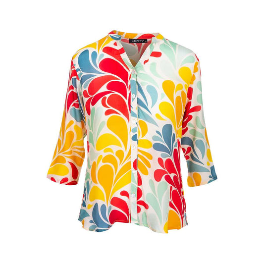 APNY Apparel Women's 3/4 Sleeve Mandarin Collar Button Up Shirt