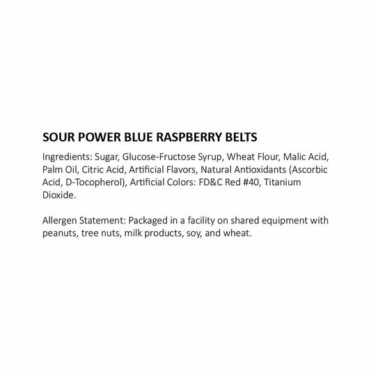 Blue Raspberry Sour Power Belts Candy - 1 lb.