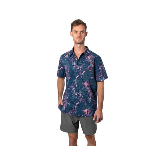 Beach & Barn Men's Flower & Fish Short Sleeve Sport Shirt