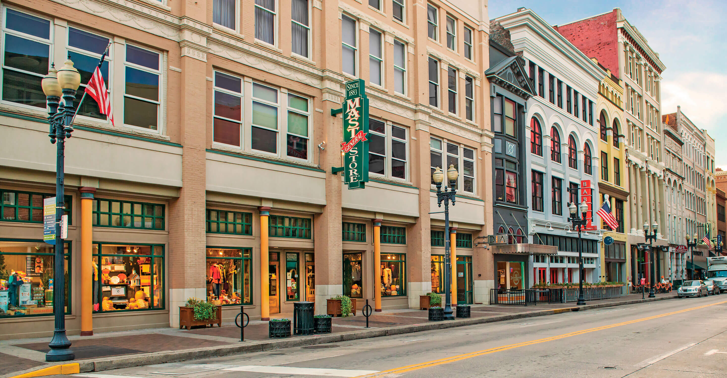 Street view of the Mast General Store in downtown Knoxville, TN